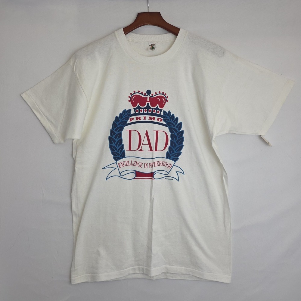 VTG 80s Primo Dad Mens Large White Tshirt Single Stitch USA Made Fathers Day NEW